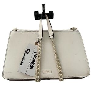 Aldo White Matte Chain Crossbody Clutch Purse
